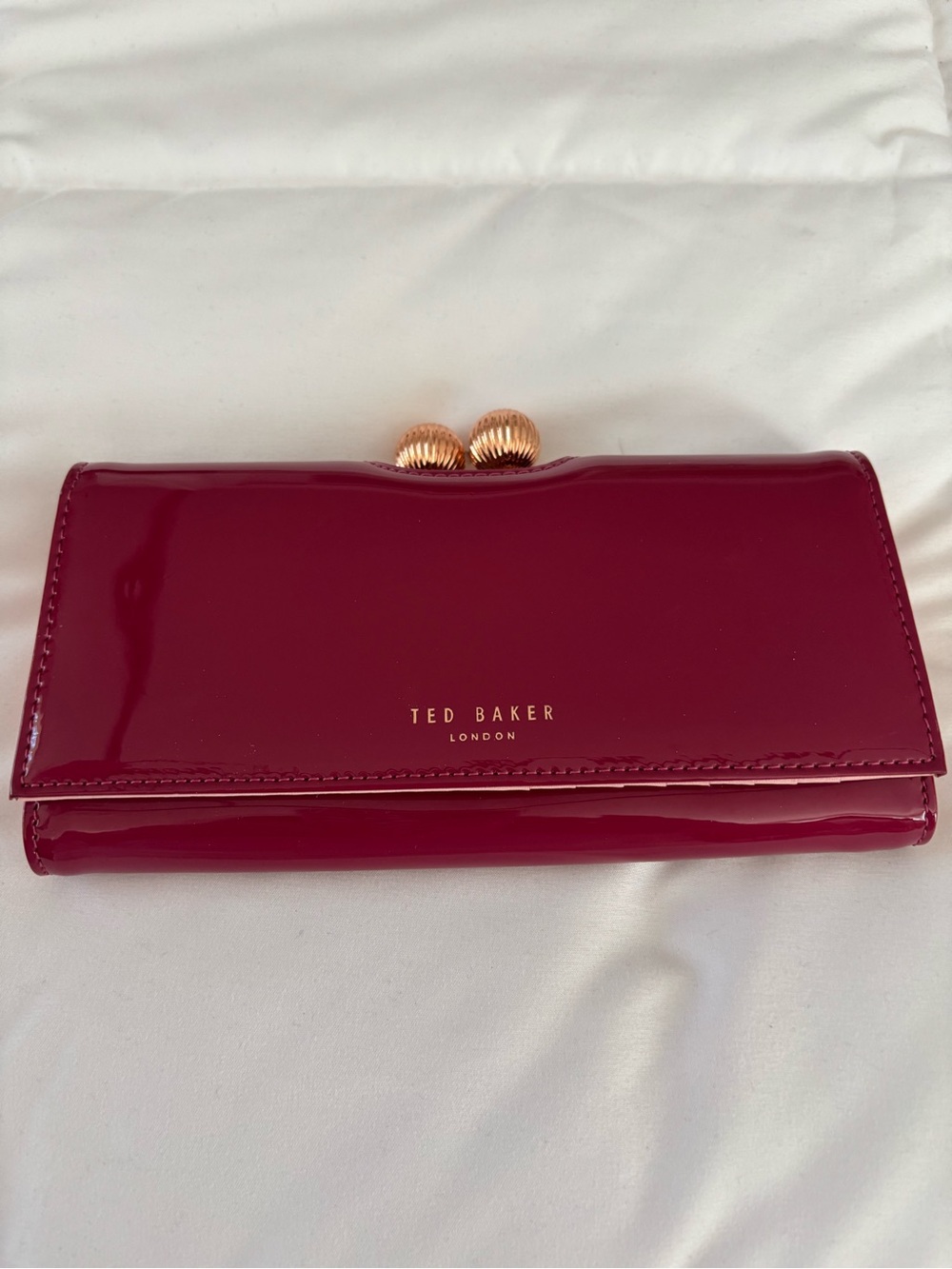 Ted Baker Berry Patent Wallet with Gold-Tone Clasp